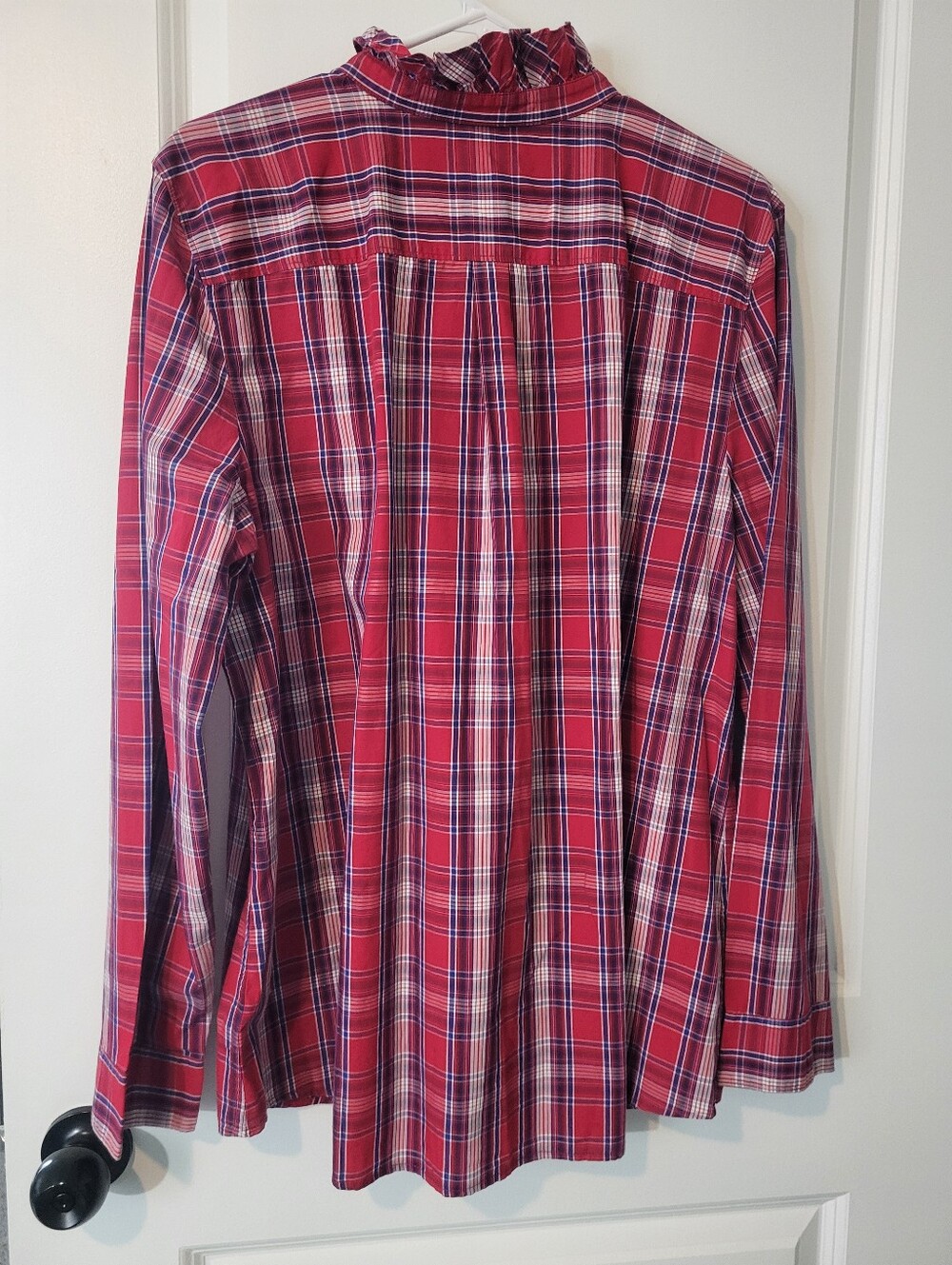 GAP Red Plaid Ruffle-Trim Button-Down Shirt - Picture 3 of 3